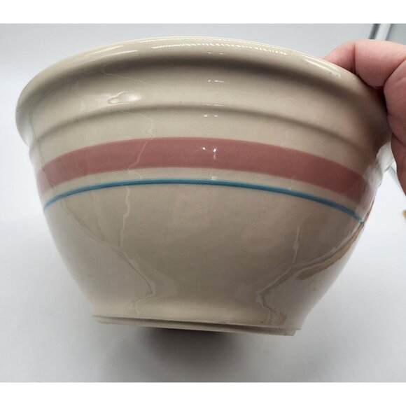 MCCOY Memories Pottery Ovenware Mixing Bowl Cream Pink Blue Stripe - Picture 6 of 10